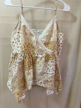 American Eagle Boho Patchwork Floral Lace Tank Top Flowy Peplum Size L Summer